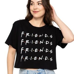 Love Tribe T-Shirt Black Crop Top Friends TV Series Logo Print Retro Fandom LG